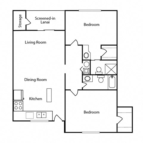 Floor plan for 2 beds, 2 baths, 1100 sqft